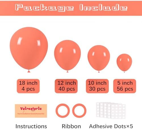 Voircoloria 130pcs Coral Red Balloons Garland Arch Kit, 18 12 10 5 Inch - Image 2