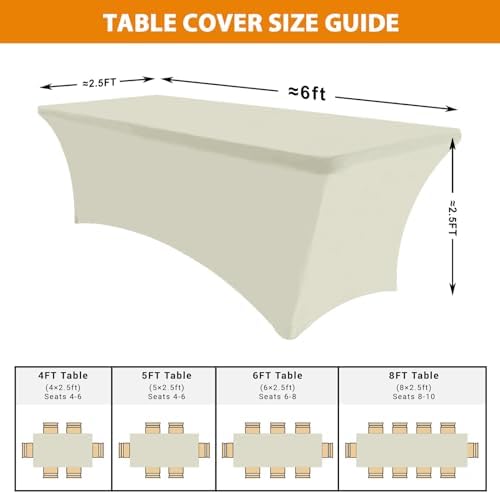 Eurmax USA 2-Pack Rectangular Fitted Spandex Table Covers 6ft Tablecloth Wedding Event Patio Table Decorations Stretch Table Cover for 6ft Folding Table (Ivory) - Image 4