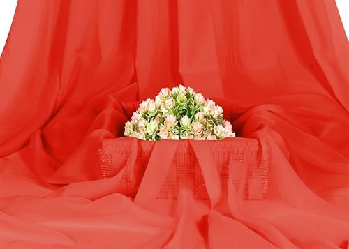 5 Yard Chiffon Fabrics, 44" Wide, Lightweight, Sheer – Orange - Image 2