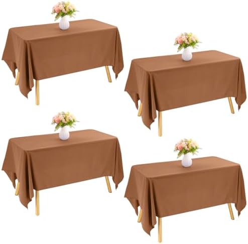 4 Pack Rectangle Tablecloth for 6 Foot Tables Washable Polyester Table Cover for Wedding Dining Table Parties Banquet (4, Brown, 60inch x 102inch) by JALANCY