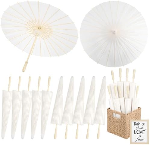 12 Pack Paper Umbrellas for Wedding 33.1 Inch White Parasols Bulk by HIYZI