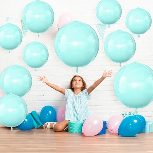 12PCS Teal Blue Round Foil Balloons 22" 15" 10" Large Balloons - Image 4