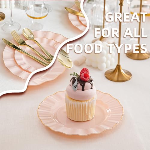 175PCS Pink Plastic Dinnerware Set, Wavy Plates for 25 Guests - Image 7
