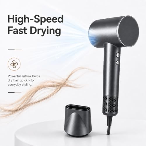 High Speed Hair Dryer Professional Ionic Blow Dryer 150000RPM Brushless Motor 1600W Fast Drying Negative Ionic Hair Dryer Lightweight Blow Dryer Quiet with Magnetic Nozzle for Women Grey - Image 2