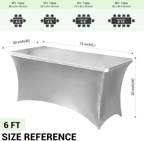 Obstal 6ft Stretch Spandex Table Cover, 2 Pack, Stamping Silver - Image 4