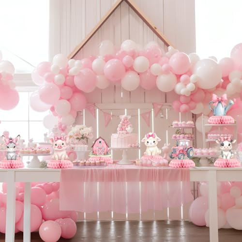 12 Pcs Pink Farm Baby Shower Decorations for Girl - Girl Farm Baby Shower Centerpieces for Tables - Pink Farm Animals Honeycomb Table Decor with Barn Cow Pig for Girl Baby Shower 1st Birthday - Image 4