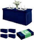 Spandex Table Cover Skirts with Floor-Length Ruffle, 8 ft, Navy, 4 Pack by Keywave
