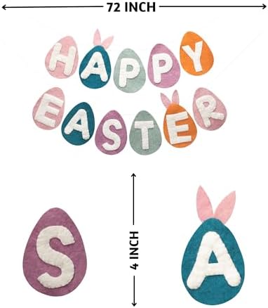 Folkulture Easter Garland (6 ft) | Premium Wool Felt Bunny Garland for Easter Decorations, Outdoor Spring Party & Home Décor | Easy to Hang, Adjustable Happy Easter Banner Or Garland for Mantle, Wall - Image 4