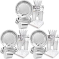 Silver Plates Party Supplies Disposable Dinnerware Set,168pcs Silver Paper Plates and Napkins for Graduation Holiday Disco Birthday Party Decorations Serves 24 (Pack of 3) by Gudvilla