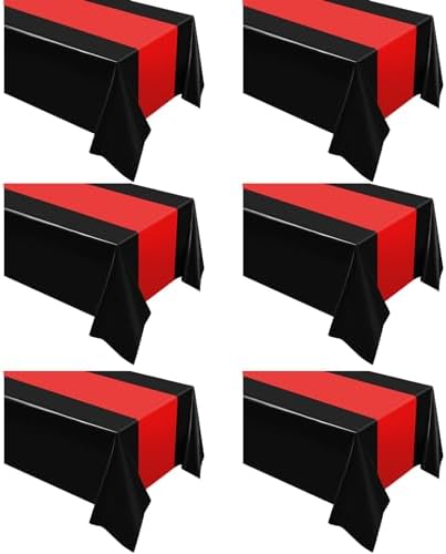 Oudain 6 Pcs Plastic Disposable Table Cloth 54" x 108", Black, Red - Image 4