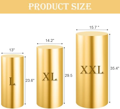 SaitiMade Set of 3 - Gold Cylinder Pedestal Stand Covers - Image 2
