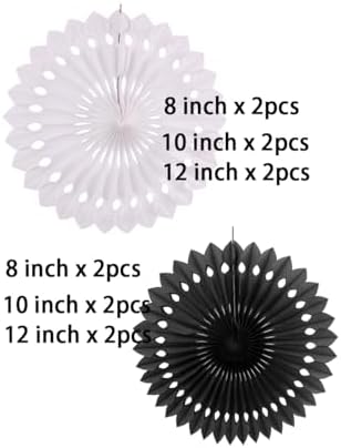 CC wonderland zone 12PCS Black and White Paper Fans Party Decorations,Hanging Ceiling Honeycomb Round Tissue Paper Fans for Black and White Birthday Party Decorations - Image 3