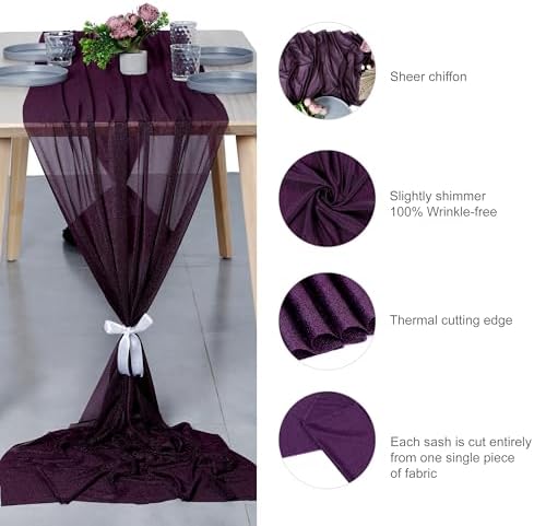 Pack of 25 Chiffon Table Runners 29 x 120 Inch, 14FT Long - Eggplant - Image 6