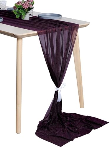 Pack of 5 Chiffon Table Runners 29 x 120 Inch, 14FT Long - Eggplant by MDS