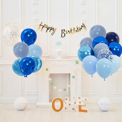 100pcs Blue Balloons Set - 12inch Metallic Chrome, Pearl, Navy & Pastel Royal Dusty Blue Balloons for Birthdays, Father's Day, 2026 Graduation Party Decorations (2 Ribbons) - Image 5