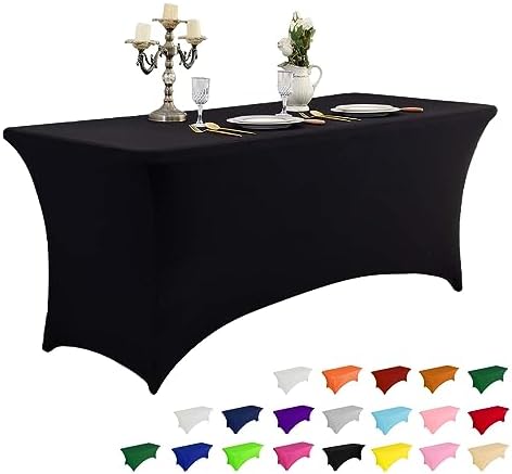 IVAPUPU 8FT Black Table Cloth for Rectangular Spandex Table Cover by IVAPUPU