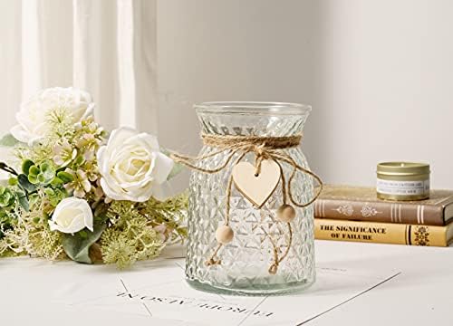 YJ Fake Flowers with Vase, Silk Roses Artificial Flowers in Vase, Faux Flower Plant Arrangement Suitable for Home Office Decoration, Dining Table Centerpiece(White) - Image 4