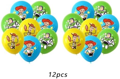 48PCS Toy Story Birthday Party Supplies Set, Including Happy Birthday Banner, Backdrop, Swirl Decorations, Balloons, Cake Topper, Cupcake Toppers, Tablecloth - Image 5
