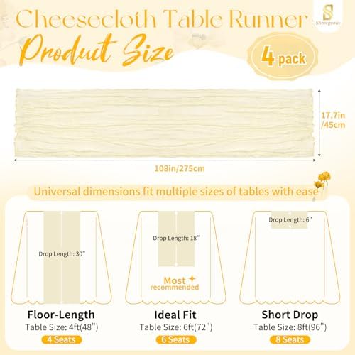 4 Pack Ivory Cheesecloth Table Runner 17x108 Inches Boho Home Decor - Image 2