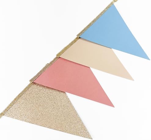 Dusty Rose Pink and Blue Beige Champagne Gold Party Decorations Pennant Banner Flag Hanging Paper Triangle Bunting for Retro Birthday Bridal Shower Wedding Engagement Party Decorations Supplies - Image 5