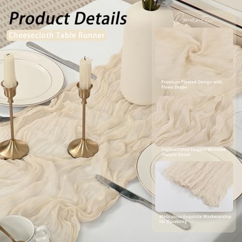 8 Pack Ivory Cheesecloth Table Runner 17x108 inch Boho Gauze Cheese Cloth Table Runners for Wedding Party Baby Bridal Shower Home Decor - Image 5