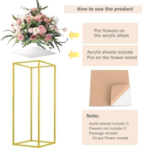 23.6inch 10 pcs Column Vases Gold Centerpieces for Table Metal Flower Stand Gold Wedding Centerpieces for Tables Party Floral Stands for Flowers - Image 2