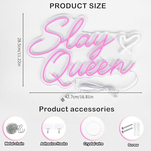 Slay Queen Neon Sign, Pink LED Light Up Signs for Wall Decor - Image 5
