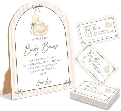 Goose Baby Shower Games, Vintage Goose Measure The Baby Bump Game, 6x8 Inch Arch Wooden Sign With Stand And 50 Guessing Cards, Gender Reveal Party Supplies & Decorations - AD04 by Unknown