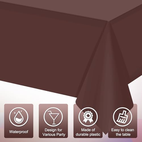 8 Pack Brown Plastic Tablecloth for Rectangle Tables, Premium Decorative Brown Disposable Table Cloths for Parties, Bulk Rectangle Party Table Cover for Birthday, Wedding, Anniversary, 54 x 108 Inch - Image 3