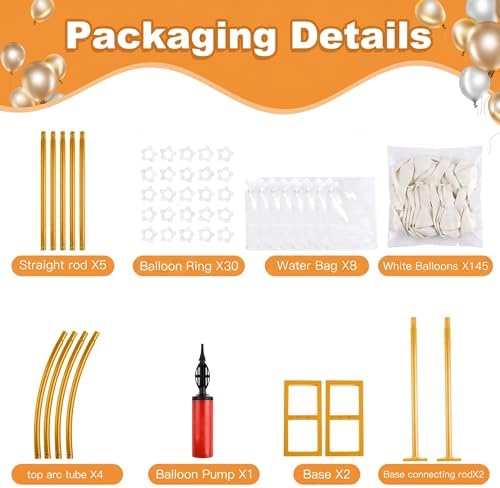 Balloon Arch Stand Kit Set with 145PCS Different Sizes White Balloons – Metal Backdrop Frame with 8 Water Bags, Gold Semi-Open Arch for Birthday, Bridal Shower, Party Decorations Indoor Outdoor. - Image 2