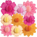 SUNBEAUTY Pink Orange Party Decorations, 9Pcs Paper Flowers Honeycomb Hanging Decor Tissue Flower Pom Poms for Girl Women Birthday Groovy Sunset Party Fall Bridal Shower Wedding Classroom by SUNBEAUTY