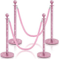 Ferraycle 4 Pcs Stainless Steel Stanchion 38 Inch,Velvet Rope, Glitter Pink by Ferraycle