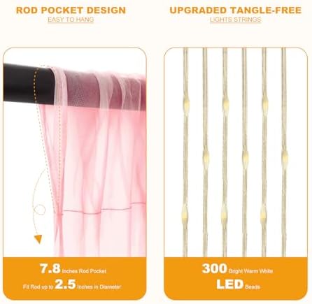 Tulle Curtain Backdrop with 300 LED Fairy Lights for Parites Wrinkle-Free Sheer Curtain Drapes Photo Back Drop for Wedding Baby Shower Bridal Shower Birthday Home Décor - 10ft×10ft, Pink Blue - Image 6