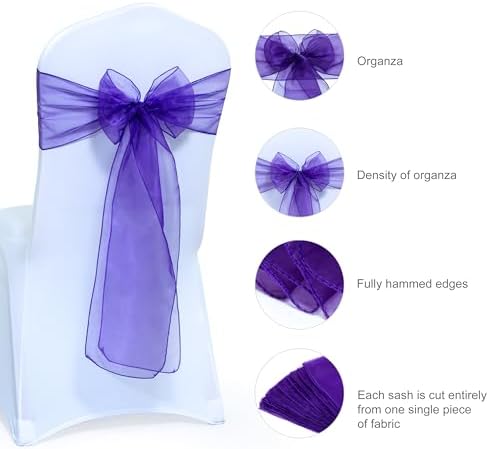 Pack of 200 Organza Chair Sashes for Wedding & Event Décor – Cadbury Purple - Image 6