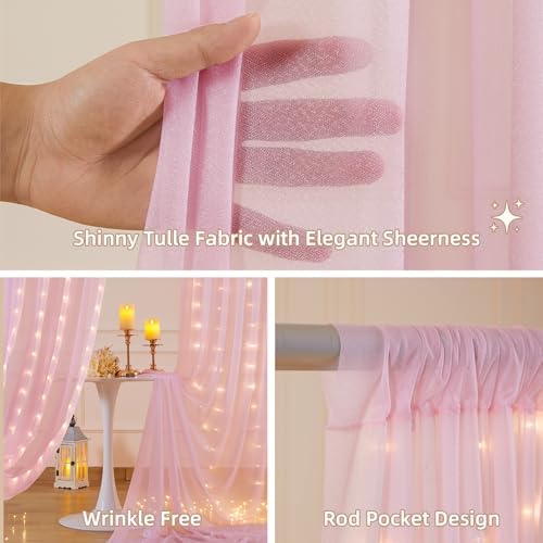 Wish Care 20x10FT Pink Wrinkle Free Backdrop Curtains with Lights String for Parties - Photo Curtain Backdrop with Lights for Wedding Decorations, Bridal Baby Shower Birthday Party Photography - Image 3