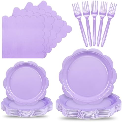 96 Pcs Lavender Paper Plates and Napkins Set Party Supplies for 24 Guest by Unknown