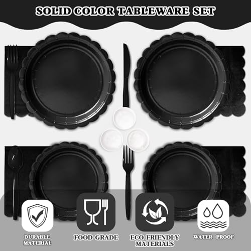Vyntra 175 Pcs Black Paper Plates and Napkins Party Supplies - Image 4
