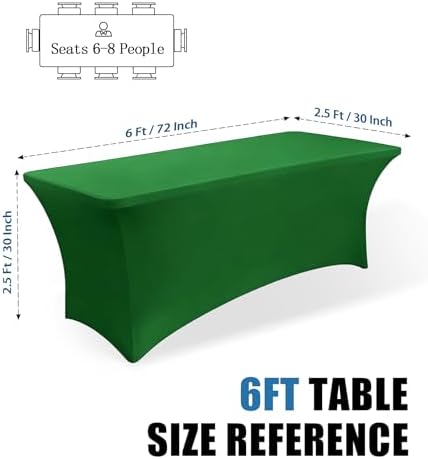 6FT Green Table Cloth - 2 Pack Fitted Stretch Rectangle Spandex Tablecloth, Washable Table Cover for Party, Picnic, Wedding, Banquet, Birthday and Festival(30" x 72") - Image 3
