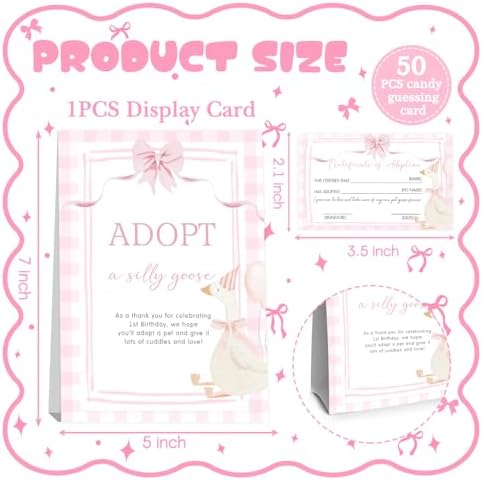 One Silly Goose Birthday Decor,Adopt a Goose Party Favor,Pink First Birthday Party Games & Activities 50 Cards and Sign for One Year Old Girls Newborn Baby Shower First Bday Party Supplies - Image 2