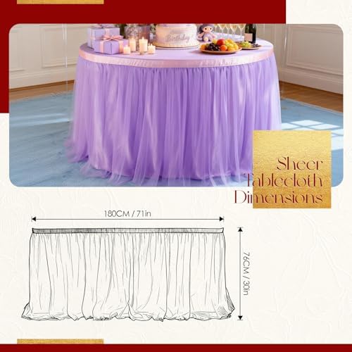 THARAHT Tulle Table Skirt 6FT 180CM Long for Rectangle Tables Round Tables Ruffle Desk Skirt for Princess Girls Birthday Party Cake Dessert Decorations Table Skirt - Image 2