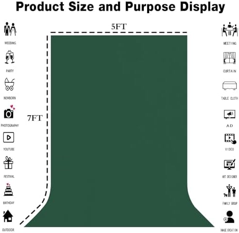 Dark Green Photography Backdrop for Photoshoot, Fabric 5x7ft - Image 3