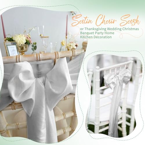 60 PCS Silver Satin Chair Sashes, 7 x 108 Inch - Image 6
