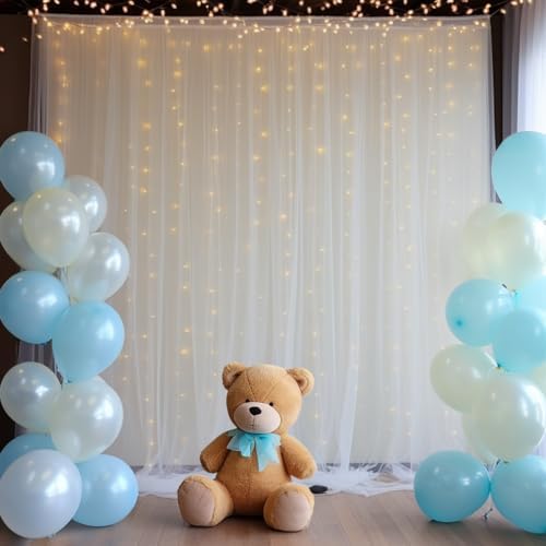 20x10ft White Tulle Backdrop Curtain with Lights String for Parites, Sheer Photo Backdrop Curtains with Lights for Wedding Backdrop Ceremony Reception Bridal Shower Baby Shower Birthday Party - Image 2