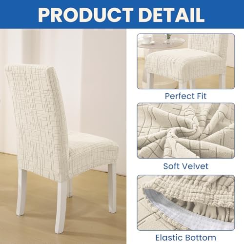 Super Stretch Chair Covers for Dining Chairs Set of 4, Beige - Image 5
