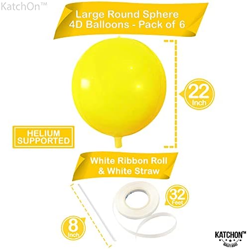 KatchOn, Yellow Mylar Balloons - 22 Inch, Pack of 6 | Yellow Foil Balloons - Image 4