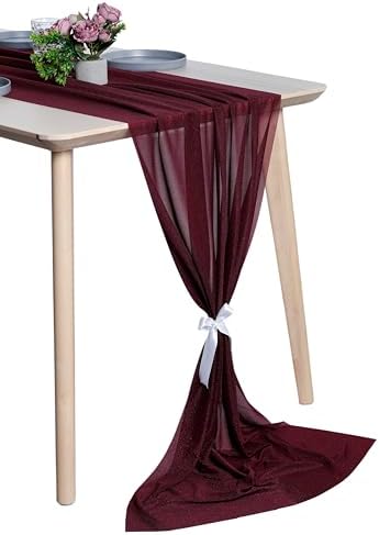 Pack of 5 Chiffon Table Runners 29 x 120 Inch, 10FT Long - Burgundy by MDS