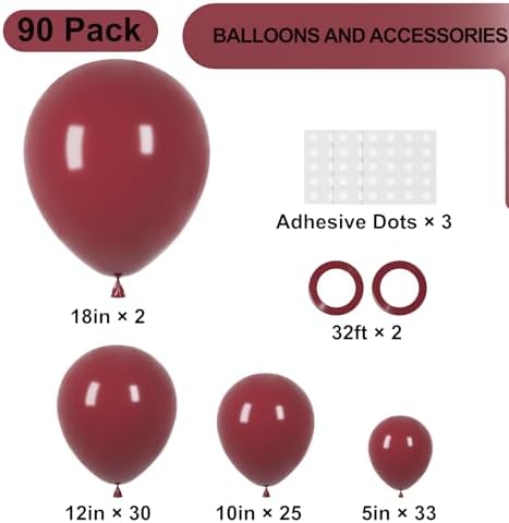 Voircoloria 90pcs Burgundy Balloons Garland Arch Kit, 18 12 10 5 Inch - Image 2