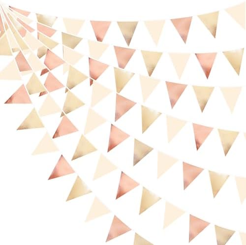Rose Gold Champagne Gold Beige Party Decorations Metallic Fabric Triangle Flag Pennant Banner Garland Bunting for Engagement Bridal Shower Wedding Birthday Baby Shower Graduation Decoration Supplies by pinkblume