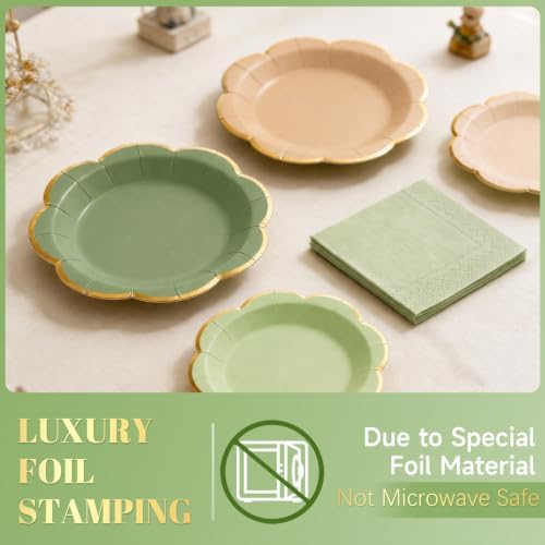 60pcs Sage Green and Nude Disposable Paper Plates & Napkins Set for 20 - Image 5