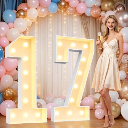 Pooqla 4FT Marquee Numbers, Large Light Up Number 17th Birthday Party Decor by Pooqla